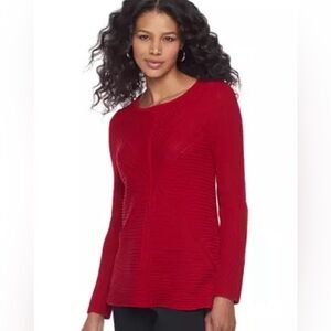 NWOT Dana Buchman Red Mixed-Stitch Textured Sweater size L chunky knit, cozy